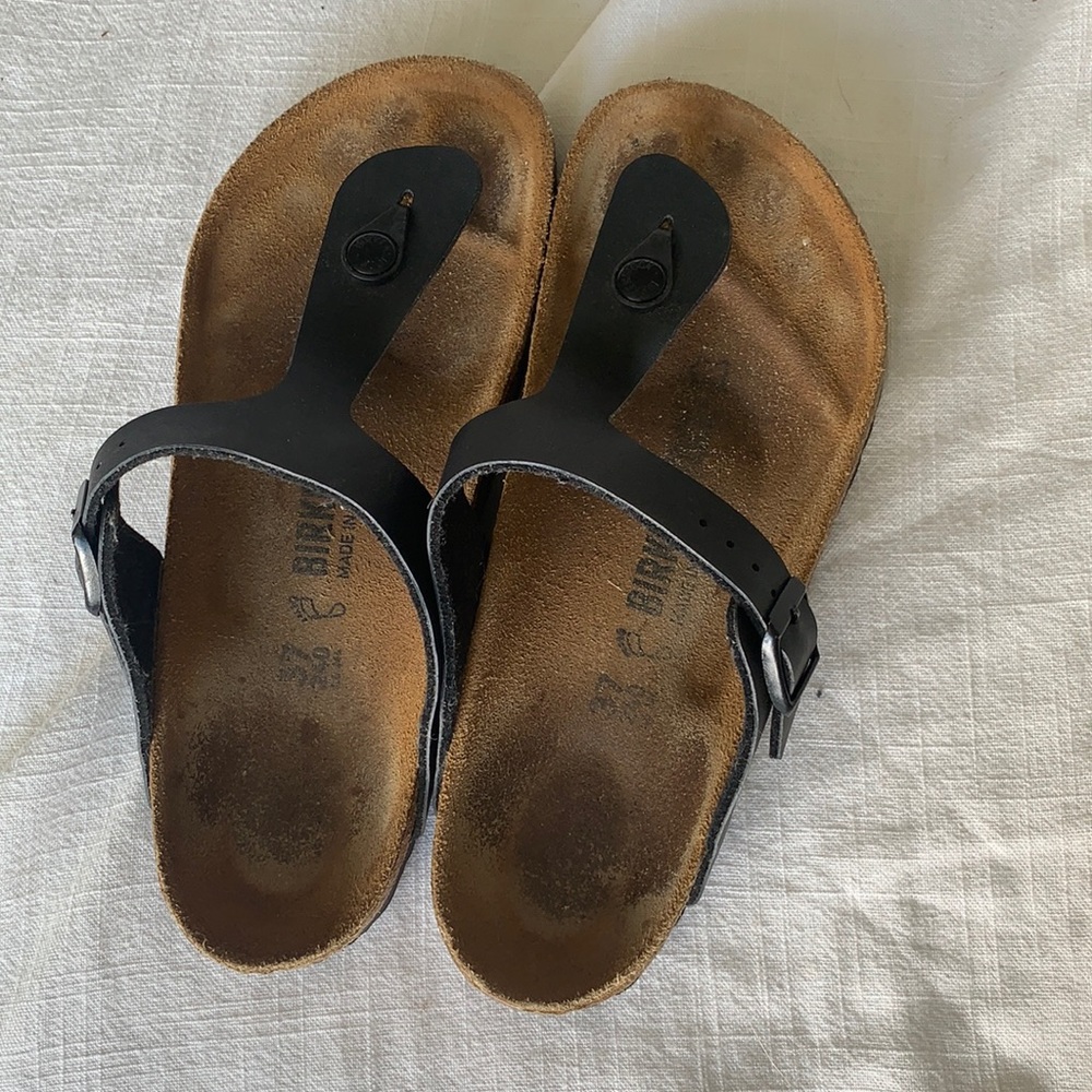 Birkenstock Gizeh Black Leather Sandals Size 37